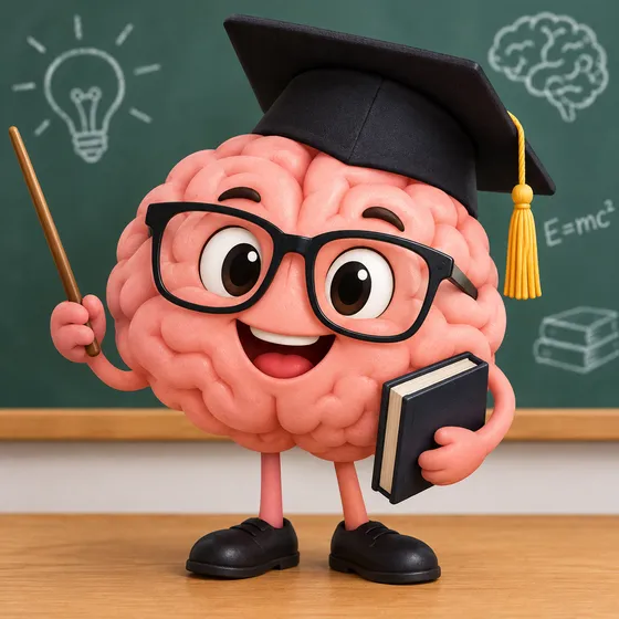 Brainy, mascota BrainMed, cu toc și ochelari